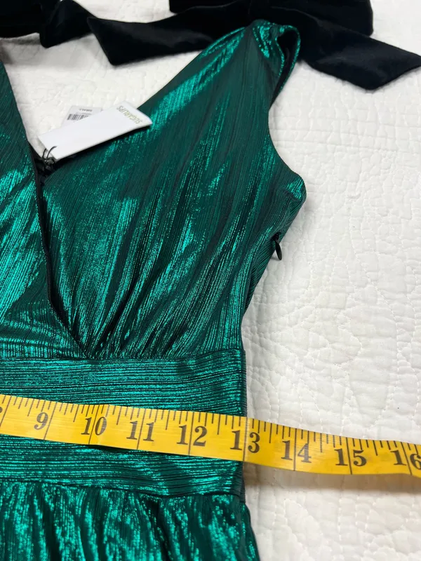 Sugarlips Liquid Satin Emerald Green Metallic Maxi Dress - Image 10