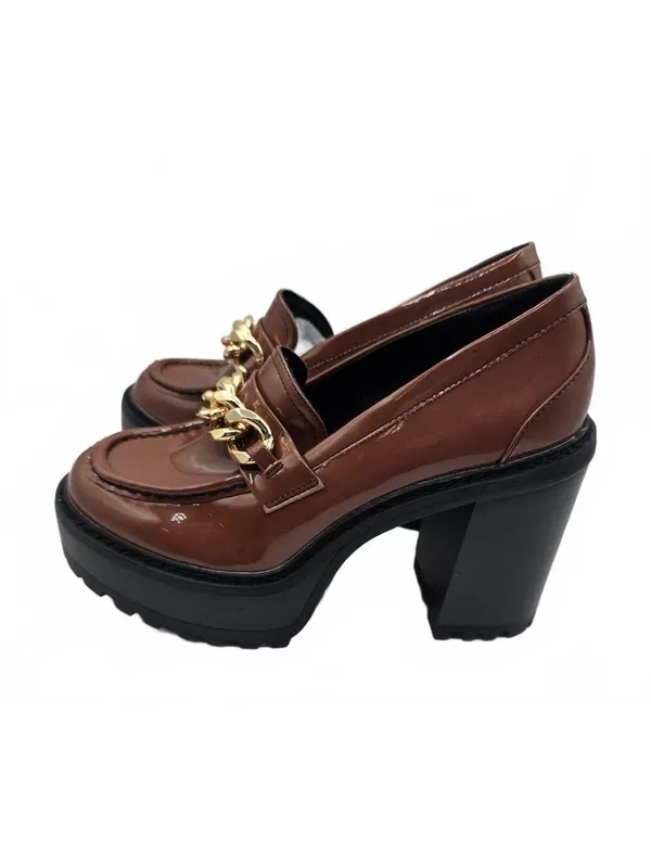 Madden Girl Brown Patent Leather Platform Heeled Loafers Shoes Chunky Size 7.5 - Image 13