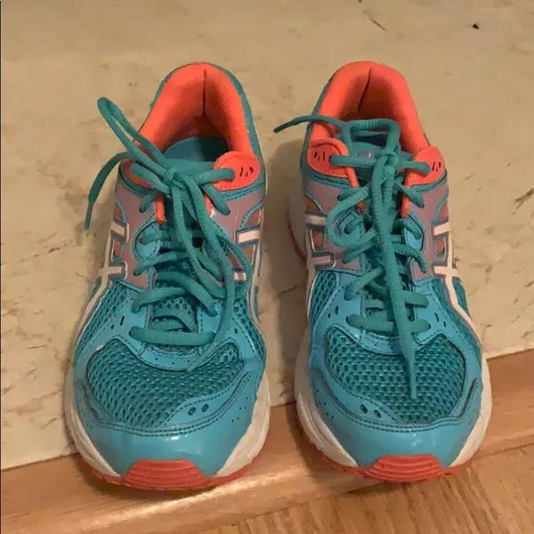 ASICS gel contend 2 aqua & coral sneakers size 7.5 - Image 2