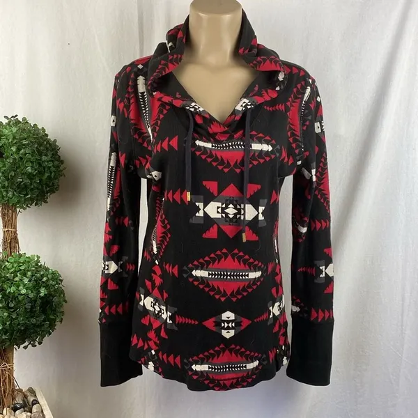Ralph Lauren Black & Red Tribal Print Long Sleeve Hoody Sweater L - Image 2