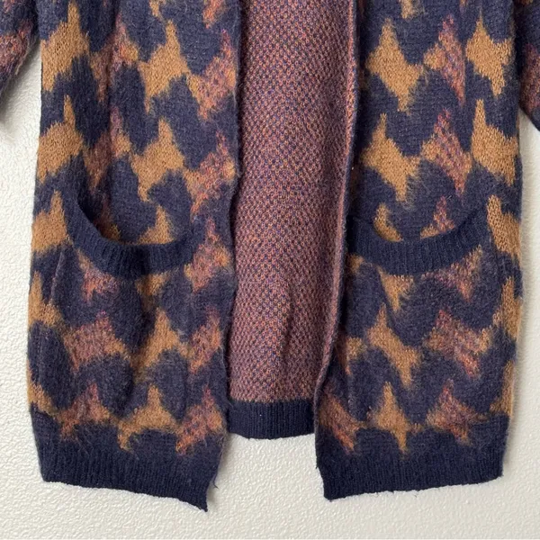 Lucky Brand Wool Blend Boho Longline lona Cardigan Brown/Navy Size Small - Image 5