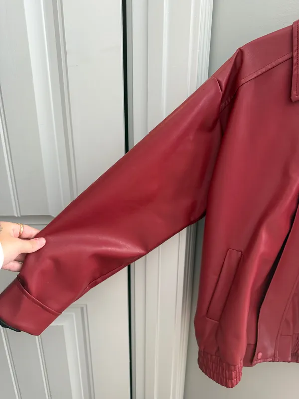 Red faux leather jacket Size M - Image 3