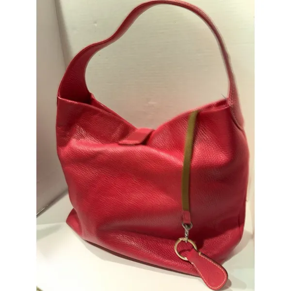 Dooney & Bourke Fuchsia Pebbled Leather Shoulder Hobo Bag with Silver Hardware - Image 4