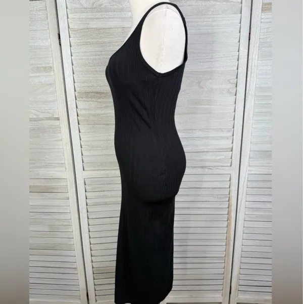 WINDSOR Black Stretchy Ribbed Bodycon Tank Dress-Large - Image 3