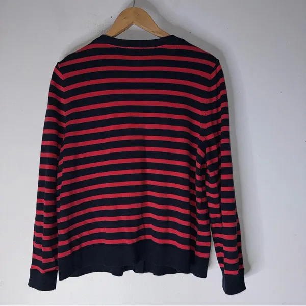 J.‎ Jill Wearever Collection Cardigan Sweater, Red/Navy Striped, Gold Buttons LP - Image 2