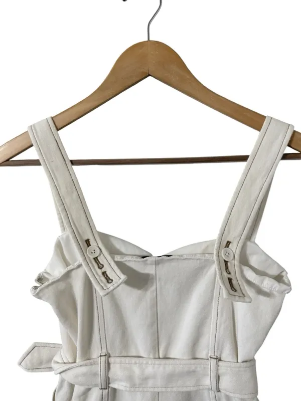 INTERMIX Stefanía Belted White Twill Denim Jean Romper - Image 7