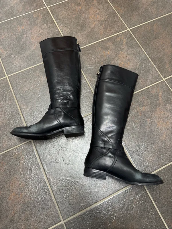 Tory Burch Adeline Riding Boots Knee High Equestrian Leather Black 7.5 Classic - Image 15