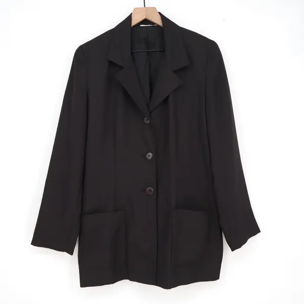 Vintage Black Three Button Blazer Jacket with Patch Pockets Solid Professional Size L - Image 2