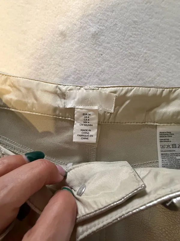 H&M Silver Metallic Vegan Faux Leather Straight Leg Pants - Image 2