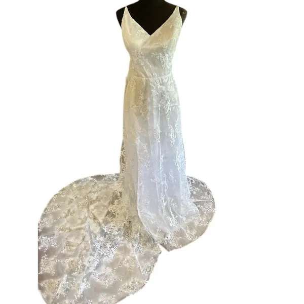 Wear Your Love Lace Wedding Dress Boho Bridal Gown Train NWT Size Large 12 - Image 2
