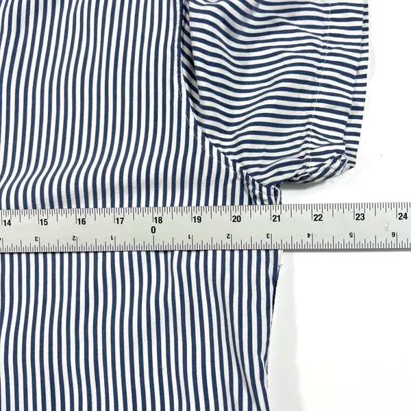 Abercrombie & Fitch Medium Viscose Navy Blue White Striped Camp Shirt EUC Office - Image 6