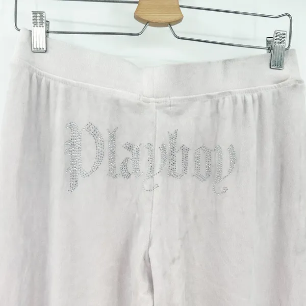 Playboy Velour‎ Track Pants Rhinestone Bling Logo Y2K Lounge Pants Womens Size M - Image 6