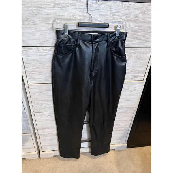 Abercrombie & Fitch Curve Love Vegan Leather Ankle Straight Pants Black 29/8 - Image 3