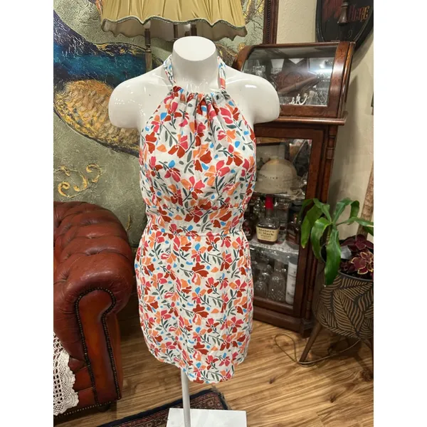 Francescas Veda Halter Mini Dress Womens Medium Floral Linen Blend NWT Summer - Image 4