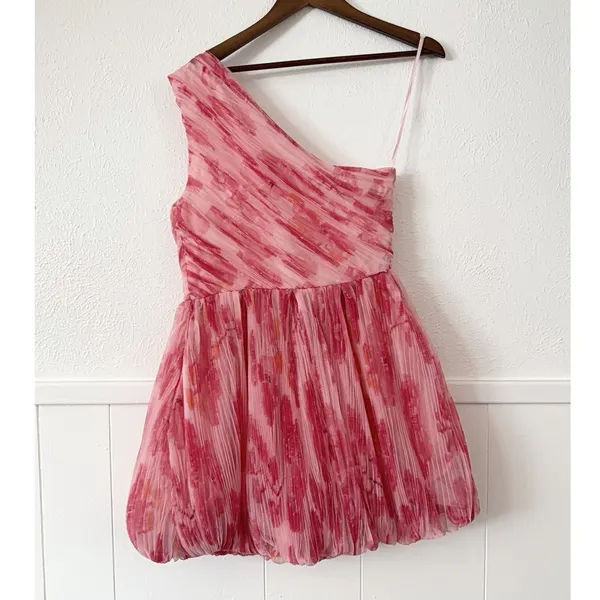 Hutch Anthropologie One Shoulder Bubble Hem Dress 4 Pink Tulle Party Barbiecore - Image 5