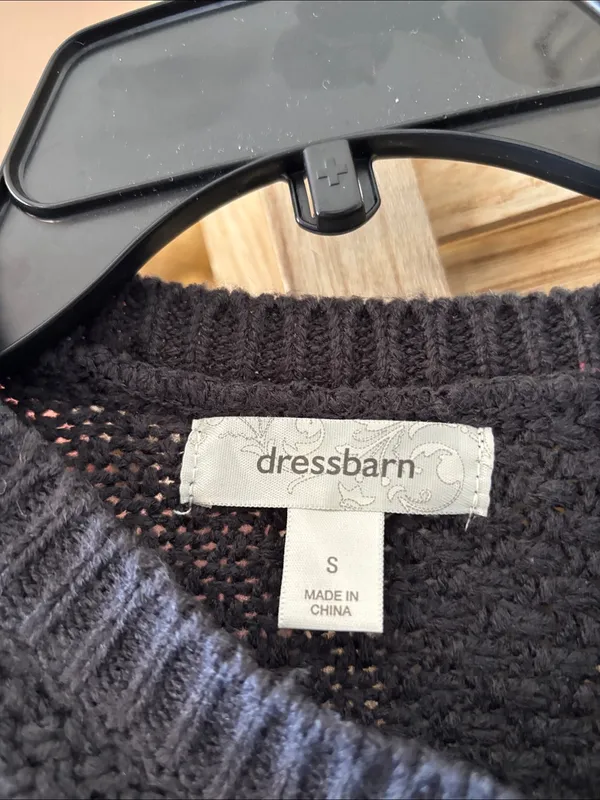 dressbarn Ladies Charcoal Cable Knit Crewneck Sweater Elbow Sleeves Small - Image 4
