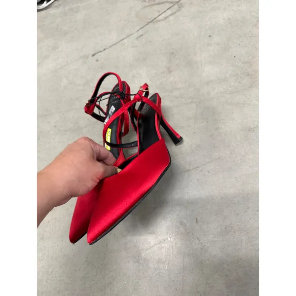 A New Day Red Satin Pointed Toe Ankle Strap Pumps Heels Memory Foam Size 9.5 - Image 2