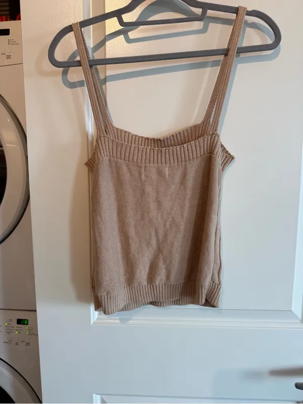Anthropologie Taupe Cable-Knit Square Neck Tank - Image 4