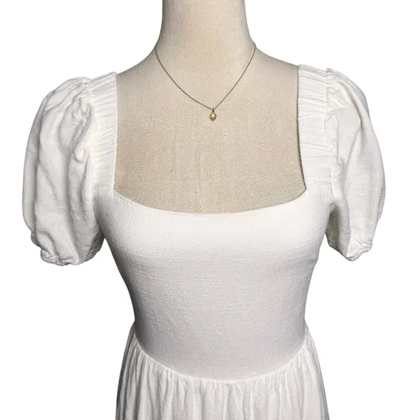 Sadie & Sage White Cottagecore Puff Sleeve Tie‎ Back Midi Dress Boho Prairie S - Image 5
