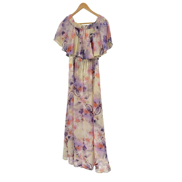 Show Me Your Mumu Maxi Dress Floral Print Smocked Off Shoulder Size L‎ Wedding - Image 2