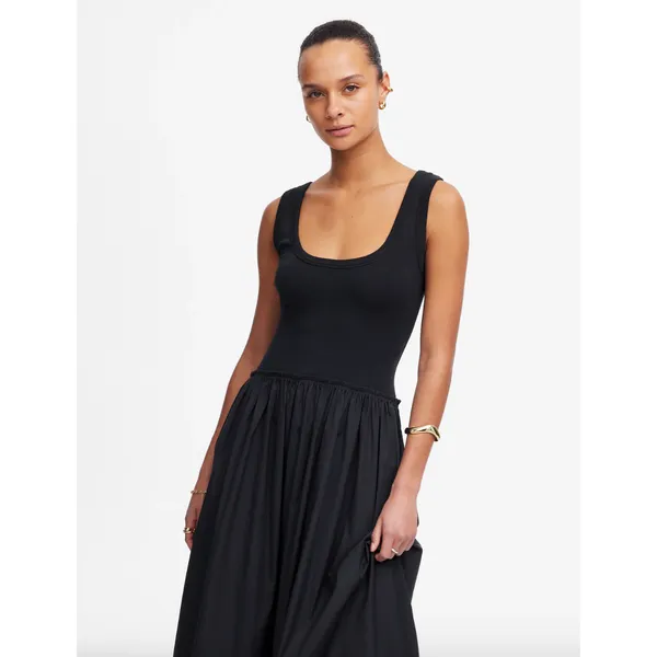 Madewell Mixed Poplin Scoopneck Maxi Dress Cotton A Line Minimalist Black M NWT - Image 2