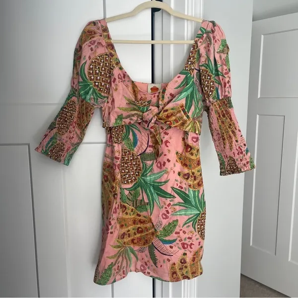 Farm‎ Rio Pineapple Dress fruits pink mini smocked - Image 2