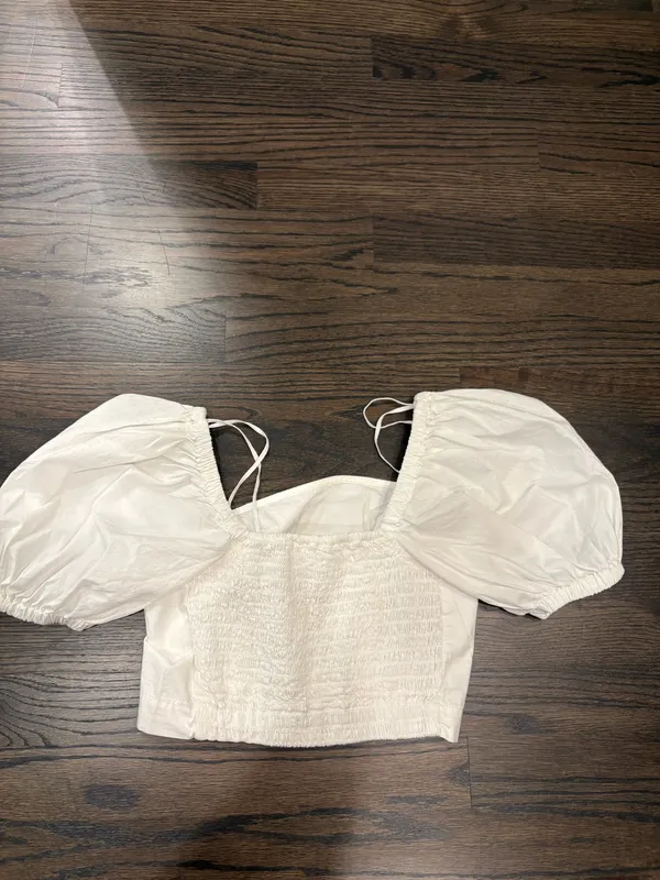Aerie White Cropped Puff Sleeve Crop Top - Image 6