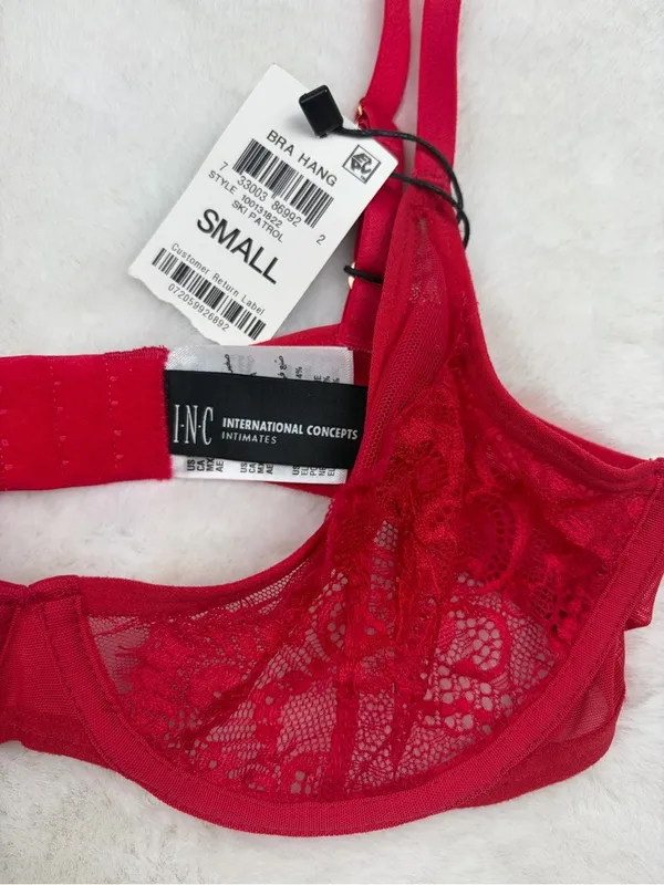 INC Red Sheer Lace Underwire Bra NWT Small - Image 6