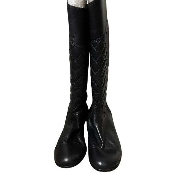 Corso Como Santona Quilted Riding Boots Sz 8 Black Leather‎ Zip Up Knee High - Image 4