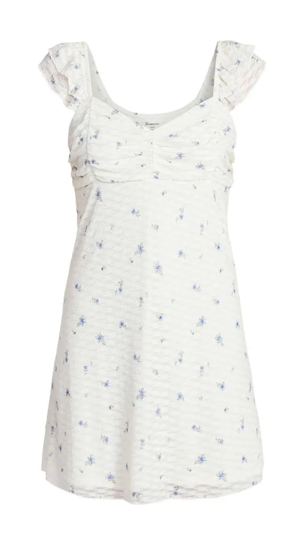 No Boundaries NWT Sz S Double Ruffle Ruched Mini Dress Winter White Floral - Image 2