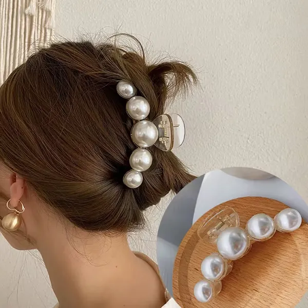 1pc Women's white Double-Sided Faux Pearl Acrylic Hairclips - Image 3