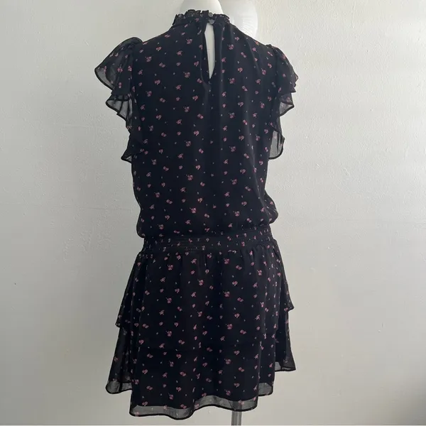 NEW ANTHROPOLOGIE Floral mini Dress MEDIUM Smocked-Neck Flutter-Sleeve Bohemian - Image 7