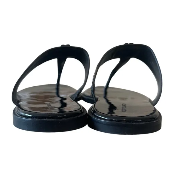 Tory‎ Burch Emmy Patent Leather Sandals Black Glossy Logo Thong Slides 9.5 - Image 4