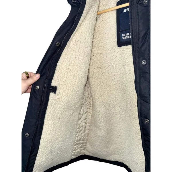 Abercrombie & Fitch Black Sherpa Lined Hooded Parka Jacket Utility Coat Size S - Image 9