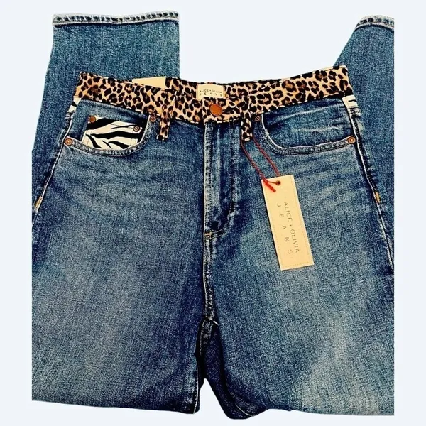 Alice + Olivia Amazing Animal Print High Rise Jeans Size 28 NWT - Image 6