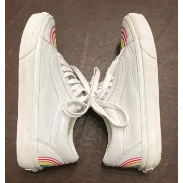 Vans x Flour Shop White Old Skool Leather Rainbow Sneakers Women’s 9 Pride Fun - Image 10