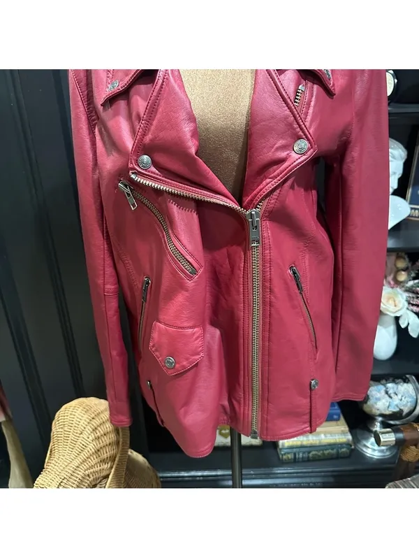 Free People We The Free Jealousy Vegan Leather Moto Jacket – Rhubarb Red – Size Small - Image 6