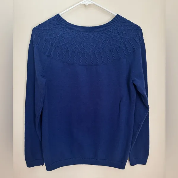 Talbots Cable Yoke Cotton Cashmere Blend Sweater Navy Size Medium Pullover - Image 2