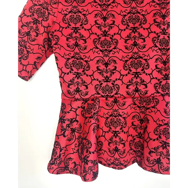 Ultraflirt Red Black Damask Peplum Top Women's Size M‎ Y2K Pinup Whimsigoth - Image 10