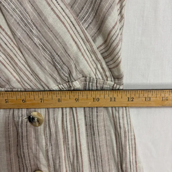 Indigo Rein Linen Dress Womens S Beige Striped Button‎ Skirt Coastal Boho Casual - Image 6