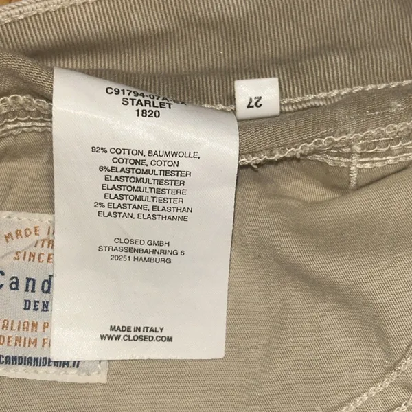 Closed x Candiani Starlet Jeans Sz 27 Tan Italian Denim Designer Classic Preppy - Image 9