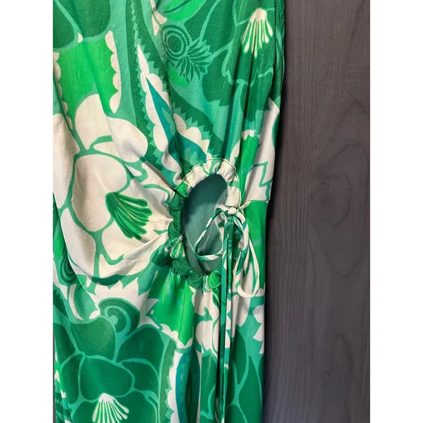 Farm Rio Tropical Cutout Satin Midi Slip Dress Green Size XS Resortwear - Image 4