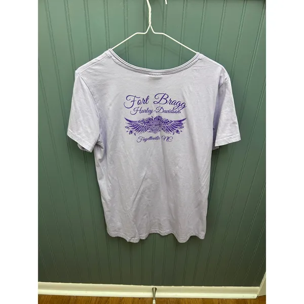 Genuine Harley Davidson Fort‎ Bragg Fayetteville NC Purple V-Neck Tee L - Image 4