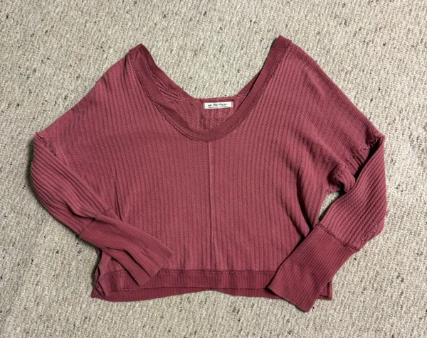 Free People We The Free New Magic Waffle Knit Thermal Long Sleeve Top in Cowboy Size Large - Image 6