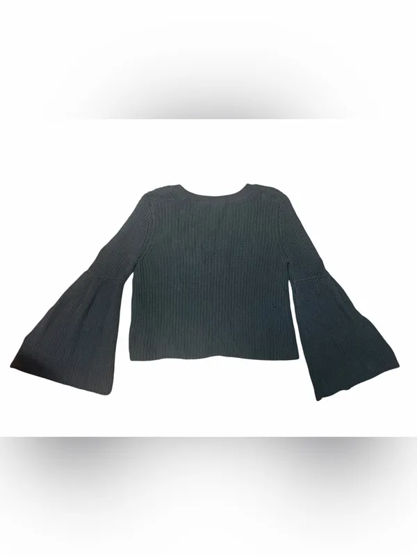 Free People Black Bell Sleeve V Neck Cotton Knit Sweater Medium 70s Cropped - Image 7