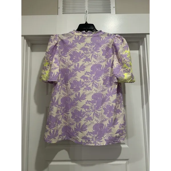 Size Large Jodifl Embroidered Puff Sleeve Purple Floral Green Top Blouse Boho - Image 3