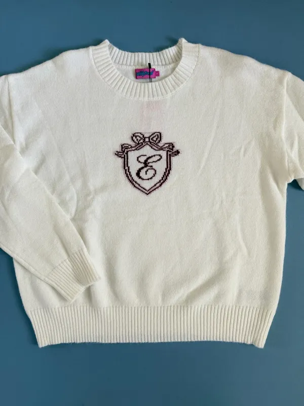 NWT‎ Edikted So Preppy White Crest Logo Cotton Crewneck Sweater - Image 5