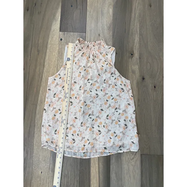 LOFT Size M Neutral Floral Sleeveless Top Metallic Threading - Image 5