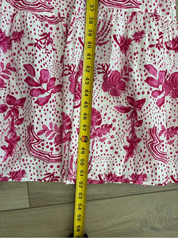 Zara Pink White Cut Out Floral Tiered Skirt Beaded Boho Cottagecore Maxi Dress M - Image 12