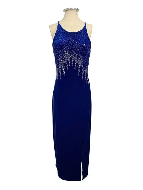 Vintage Aspeed Y2K 90s Strappy Velvet Icicle Beaded Maxi Dress Size Large - Image 3